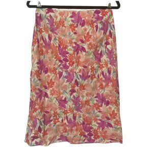 LOFT LIKE NEW 100% linen bright floral print midi career skirt w/ side zip 6